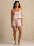 Mariana - Conjunto de seda pura de color sólido con tirantes finos