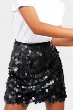 Julieta - Falda Mini de Lentejuelas en Negro, Dorado o Plata