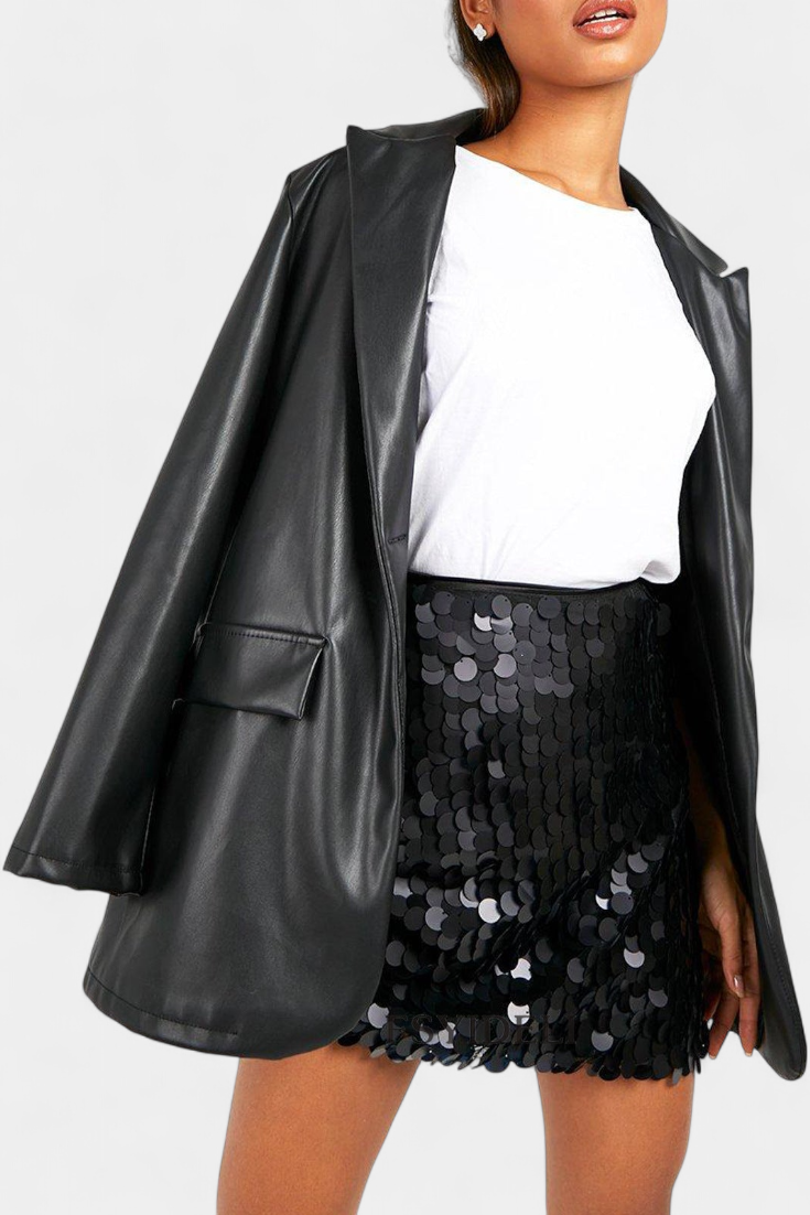 Julieta - Falda Mini de Lentejuelas en Negro, Dorado o Plata