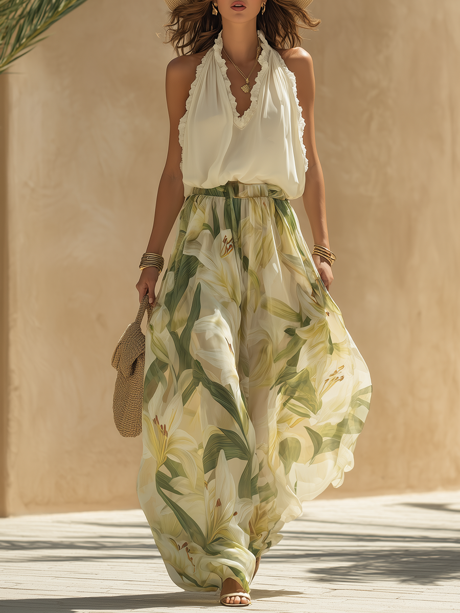 Gregoria - Conjunto estampado de lirios elegante