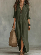 Diana - Vestido Maxi Negro con Botones
