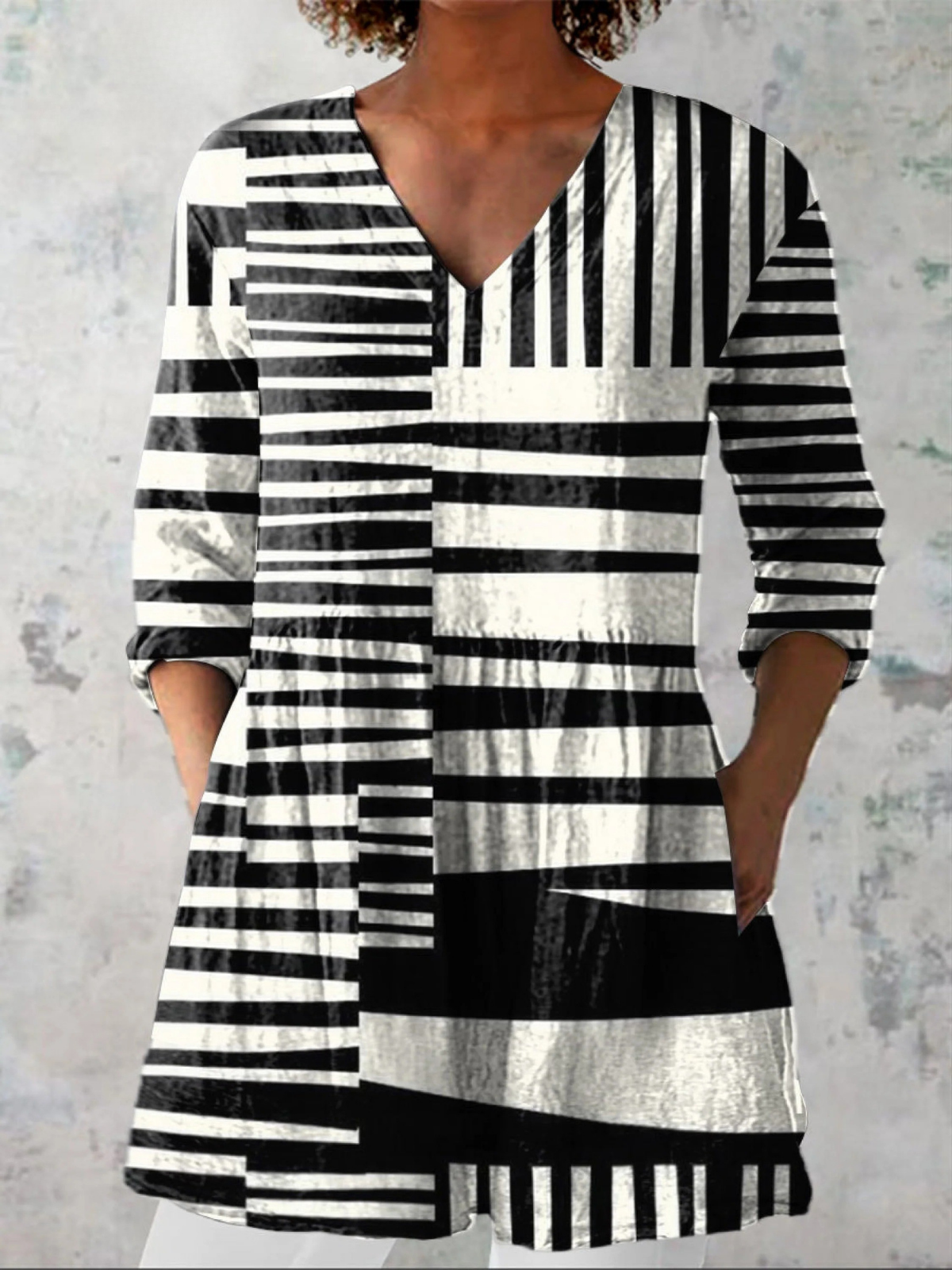 Gloria - Camisa de Cuello V Largo Vintage