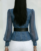 Alma - Top de Denim con Mangas de Gasa Ligera