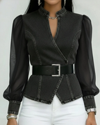Alma - Top de Denim con Mangas de Gasa Ligera