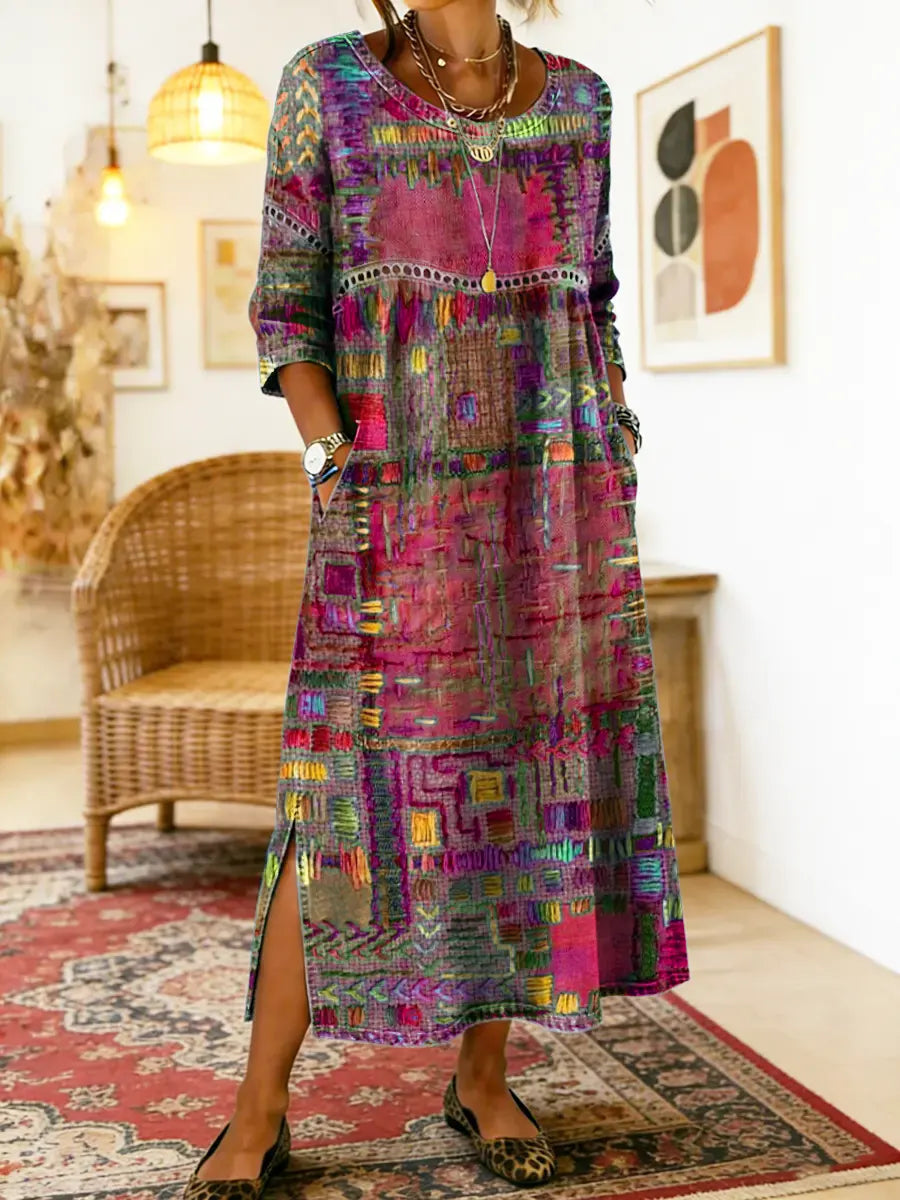 Vega - Vestido Vaquero con Estampado Étnico
