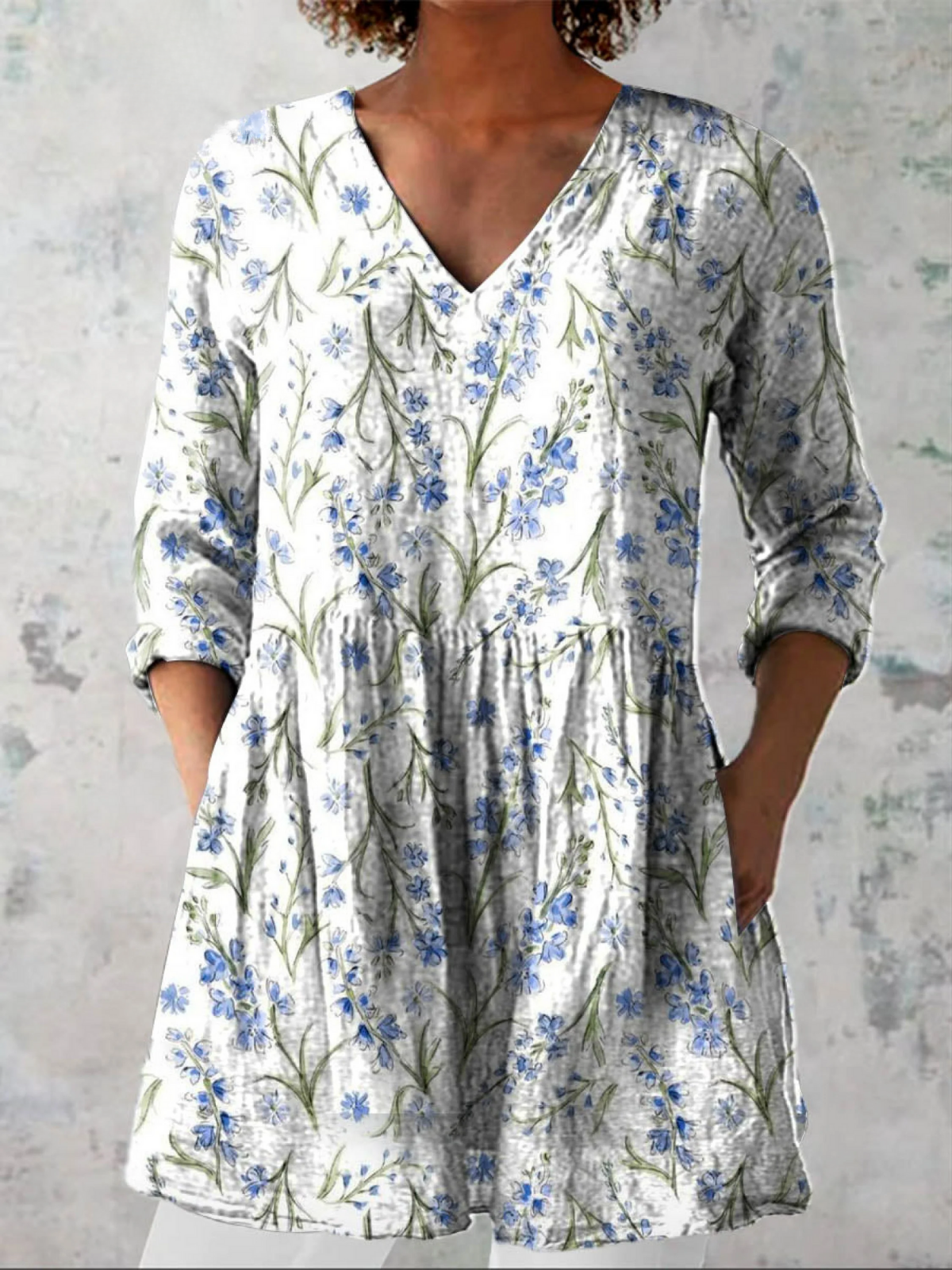 Maribel - Camisa de Cuello en V Larga Vintage