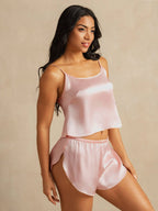 Mariana - Conjunto de seda pura de color sólido con tirantes finos