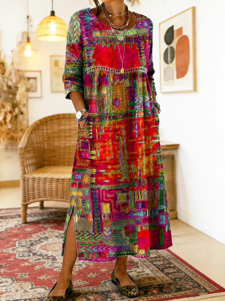 Vega - Vestido Vaquero con Estampado Étnico