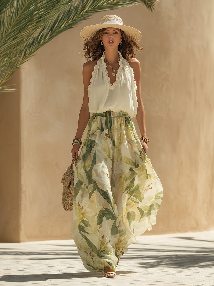 Gregoria - Conjunto estampado de lirios elegante