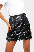 Julieta - Falda Mini de Lentejuelas en Negro, Dorado o Plata