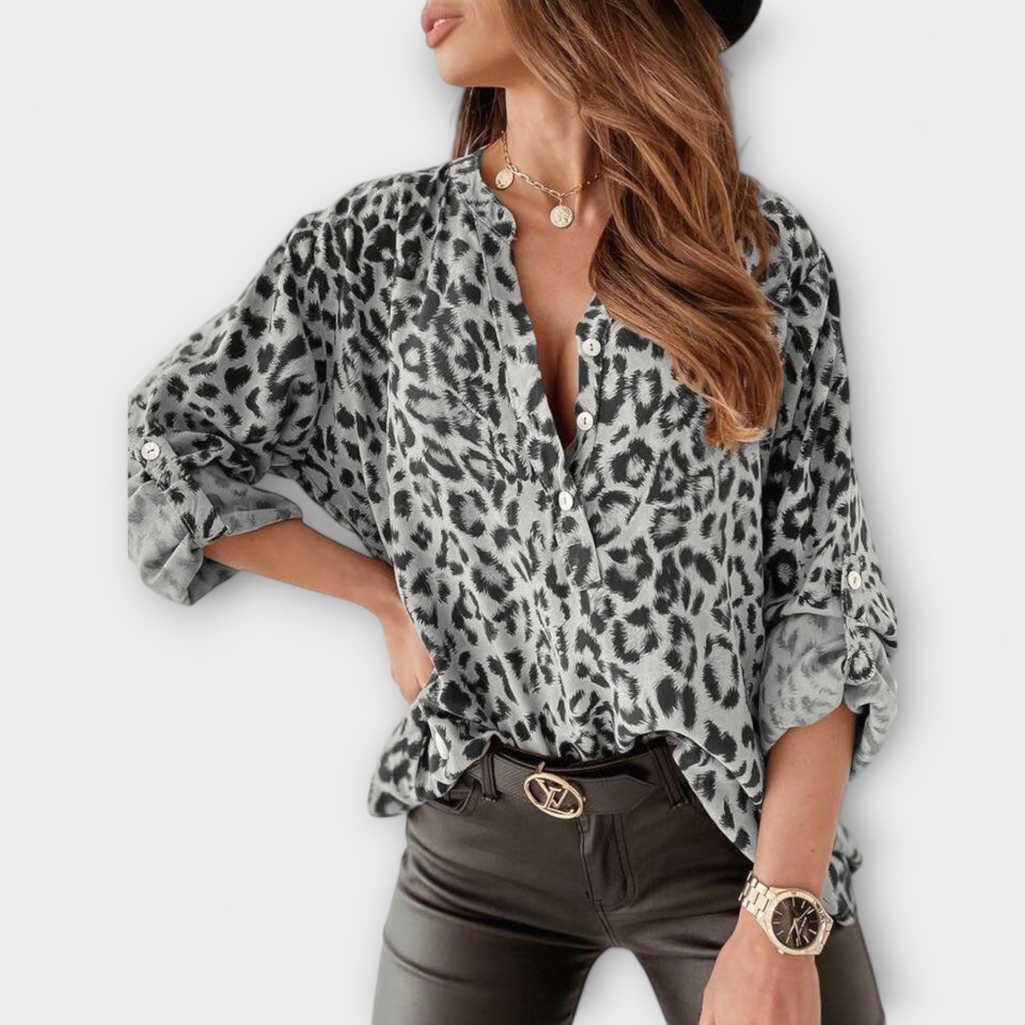 Aurora - Blusa moderna estampado leopardo