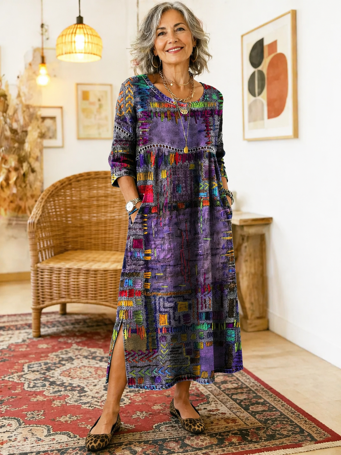 Vega - Vestido Vaquero con Estampado Étnico