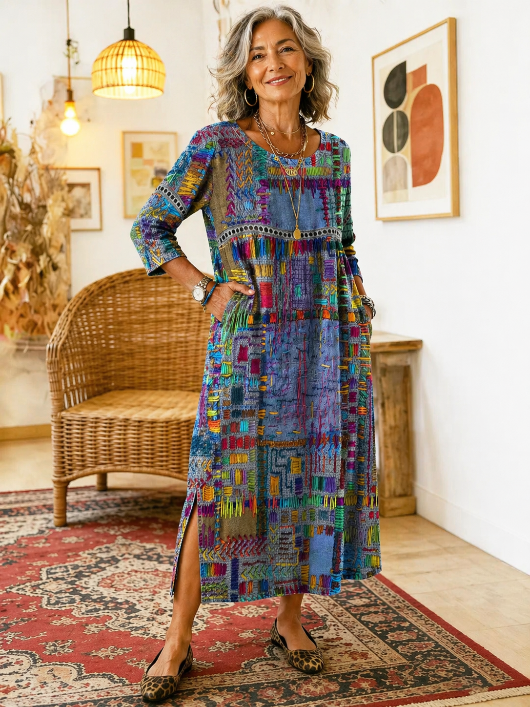 Vega - Vestido Vaquero con Estampado Étnico