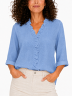 Elena - Blusa con escote en V y volantes delicados