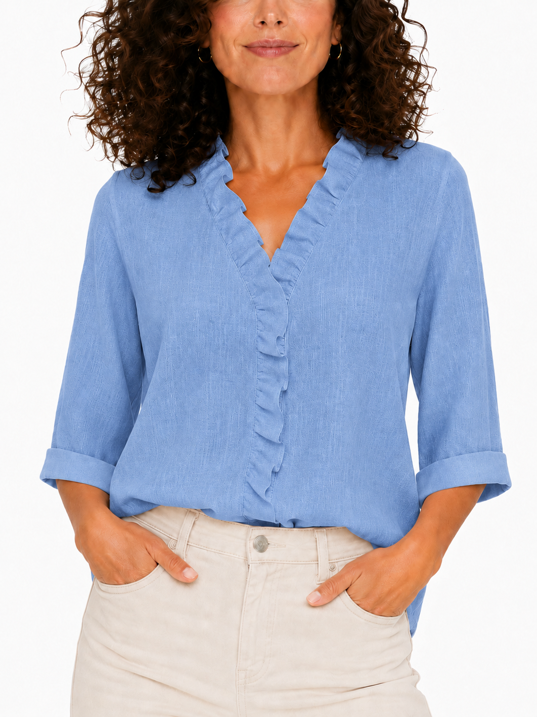 Elena - Blusa con escote en V y volantes delicados