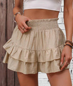 Karen - Falda corta bohemia con volantes y capas casuales