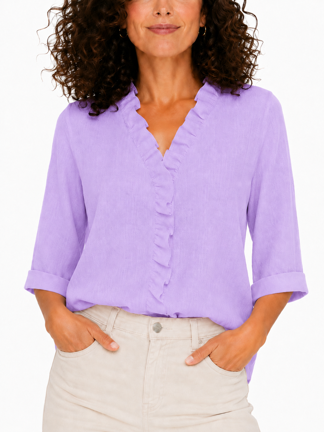 Elena - Blusa con escote en V y volantes delicados