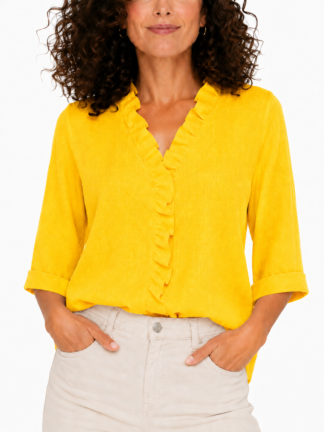 Elena - Blusa con escote en V y volantes delicados