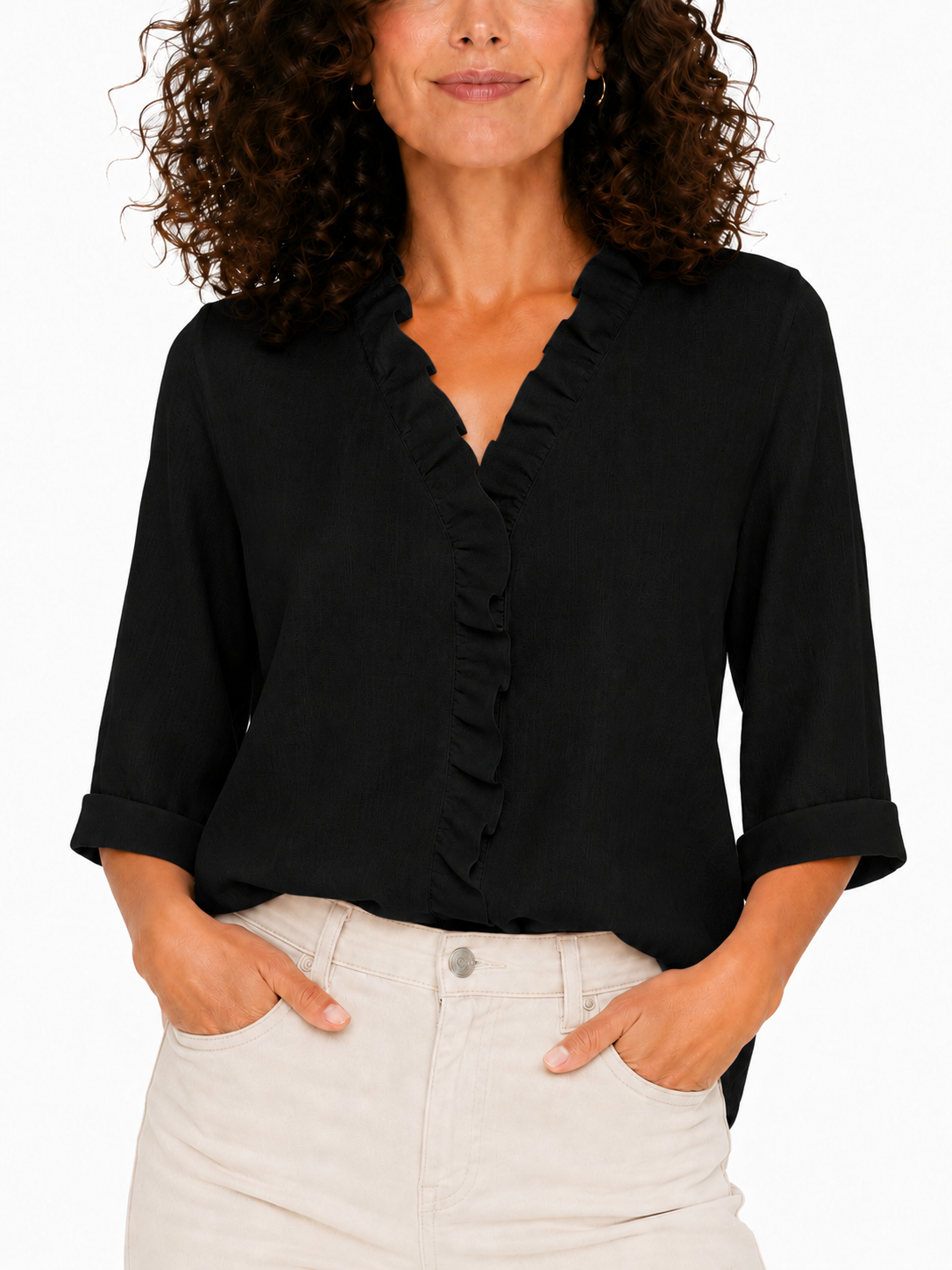 Elena - Blusa con escote en V y volantes delicados
