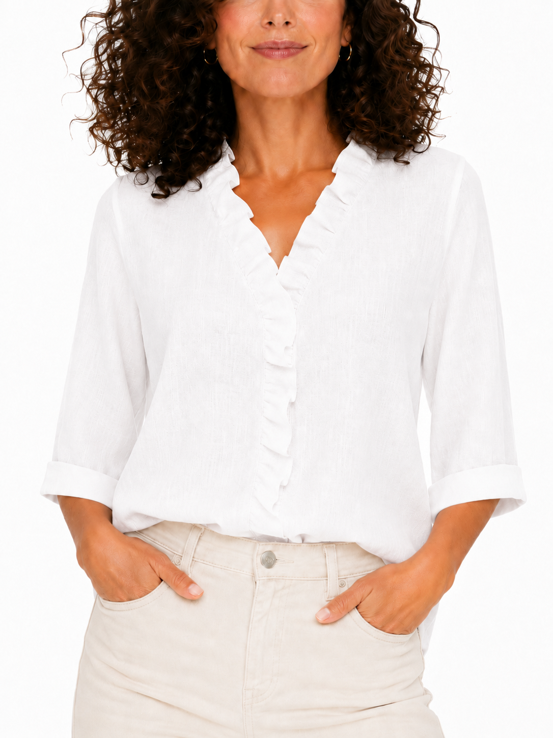 Elena - Blusa con escote en V y volantes delicados