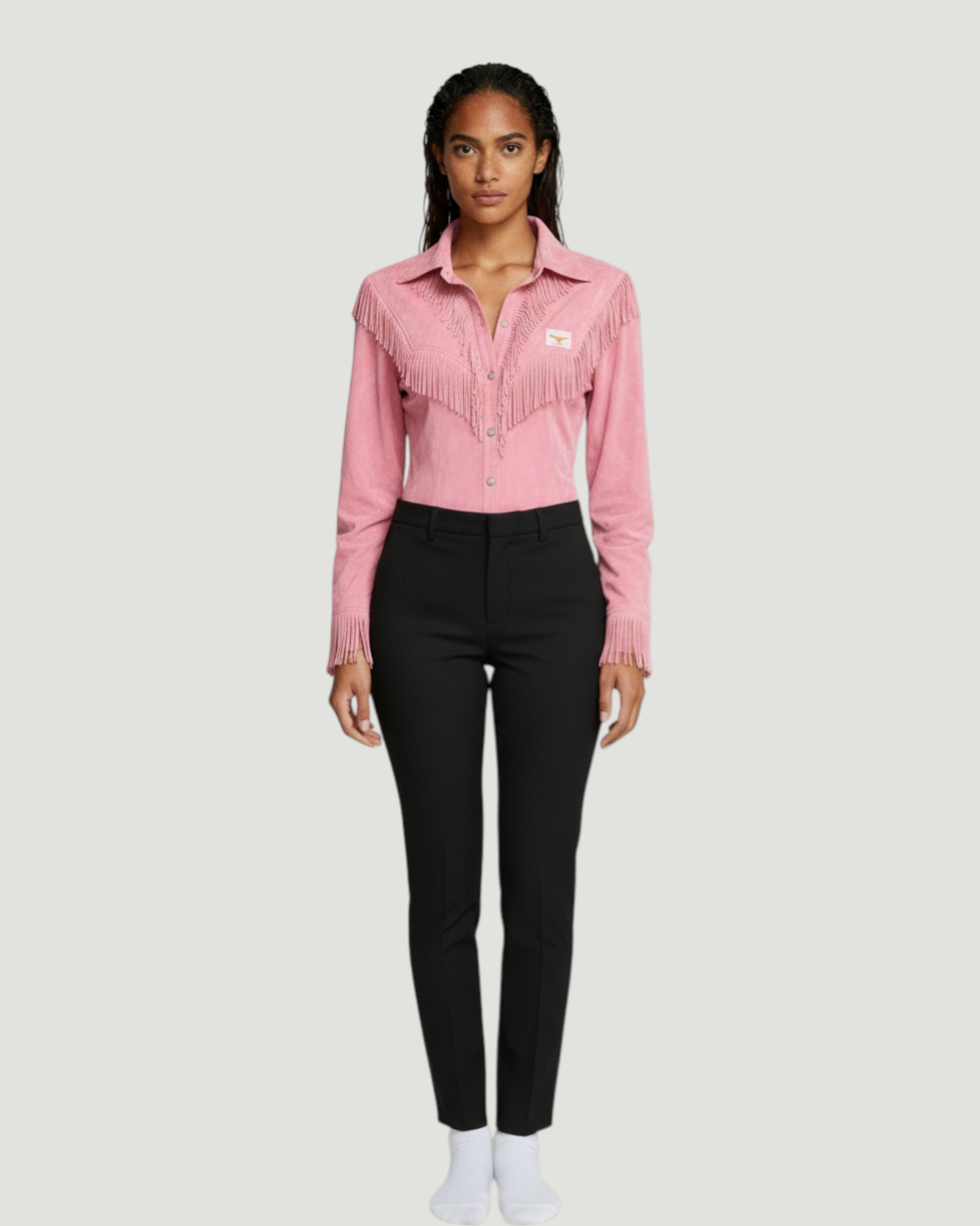 Pilar - Blusa efecto ante con flecos y botones