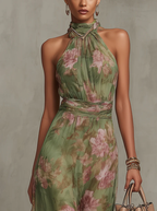 Zoe - Vestido con Escote Halter y Estampado Floral