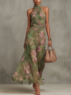 Zoe - Vestido con Escote Halter y Estampado Floral
