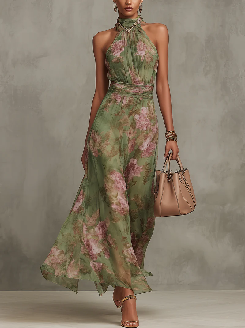 Zoe - Vestido con Escote Halter y Estampado Floral
