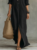 Diana - Vestido Maxi Negro con Botones