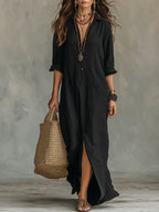 Diana - Vestido Maxi Negro con Botones