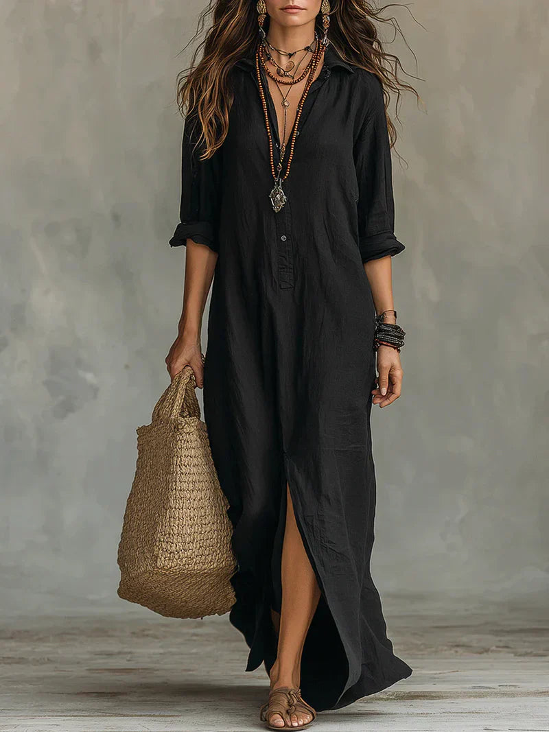 Diana - Vestido Maxi Negro con Botones