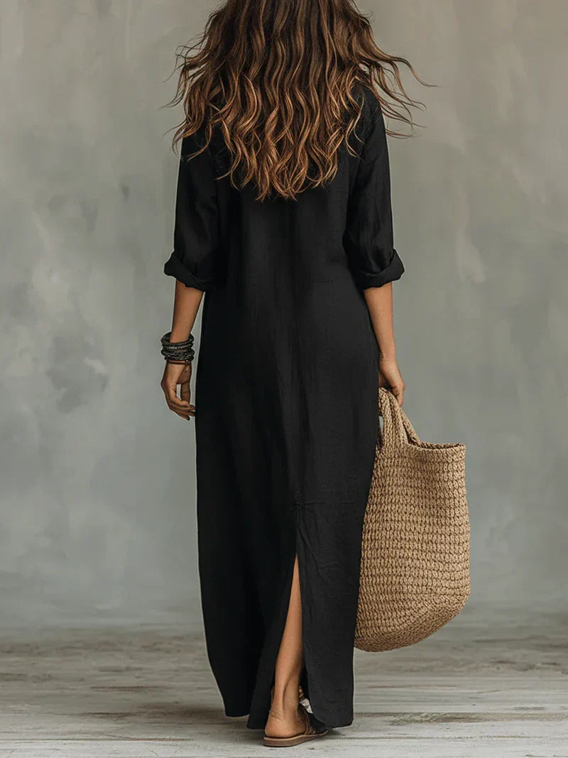 Diana - Vestido Maxi Negro con Botones