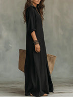 Diana - Vestido Maxi Negro con Botones