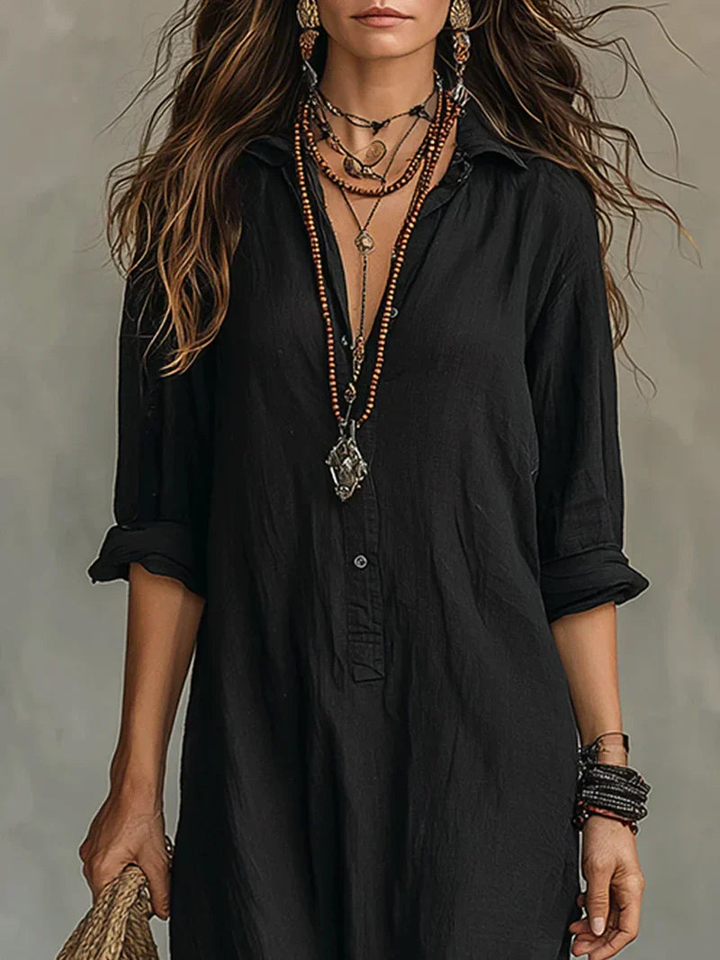 Diana - Vestido Maxi Negro con Botones