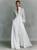 Lara - Vestido Maxi Minimalista con Cuello Alto y Mangas Largas