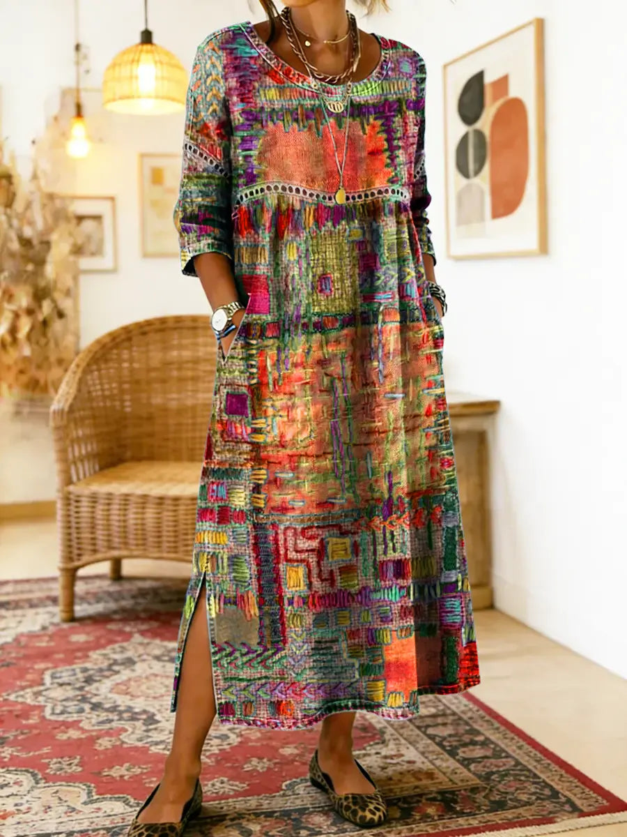 Vega - Vestido Vaquero con Estampado Étnico