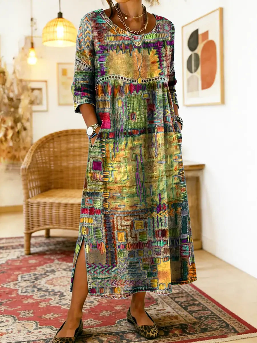 Vega - Vestido Vaquero con Estampado Étnico