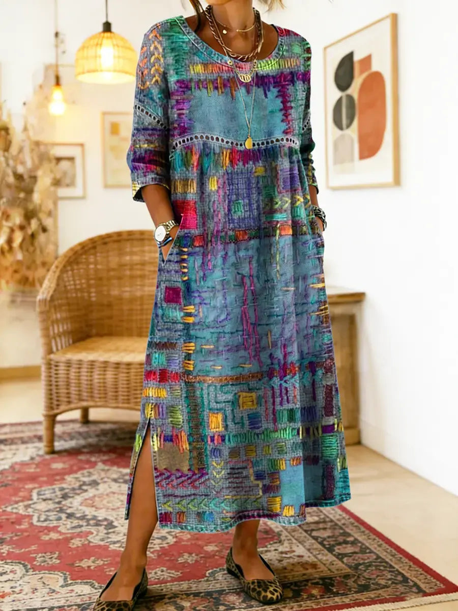 Vega - Vestido Vaquero con Estampado Étnico