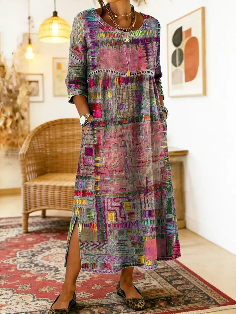 Vega - Vestido Vaquero con Estampado Étnico