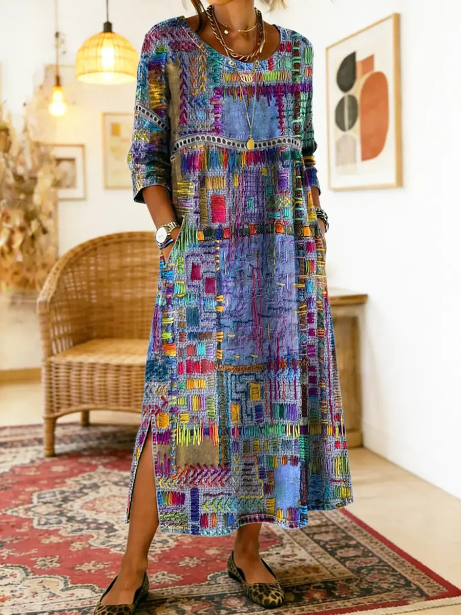 Vega - Vestido Vaquero con Estampado Étnico