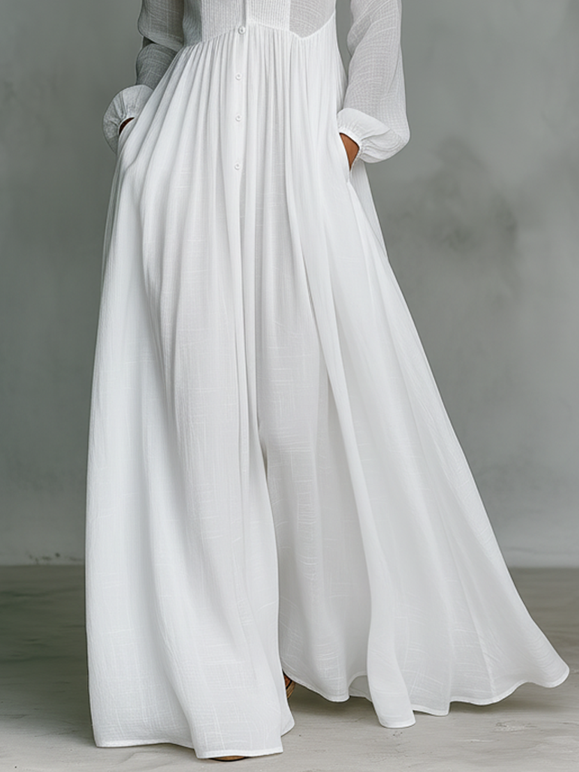 Lara - Vestido Maxi Minimalista con Cuello Alto y Mangas Largas
