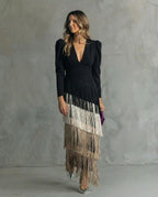Rosa - Vestido Midi Elegante con Mangas de Flecos
