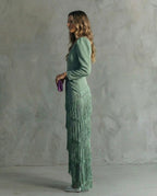 Rosa - Vestido Midi Elegante con Mangas de Flecos