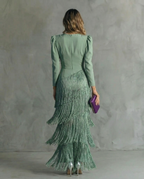 Rosa - Vestido Midi Elegante con Mangas de Flecos