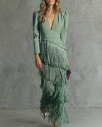 Rosa - Vestido Midi Elegante con Mangas de Flecos
