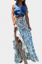 Flor - Falda Maxi Floral con Abertura y Volantes